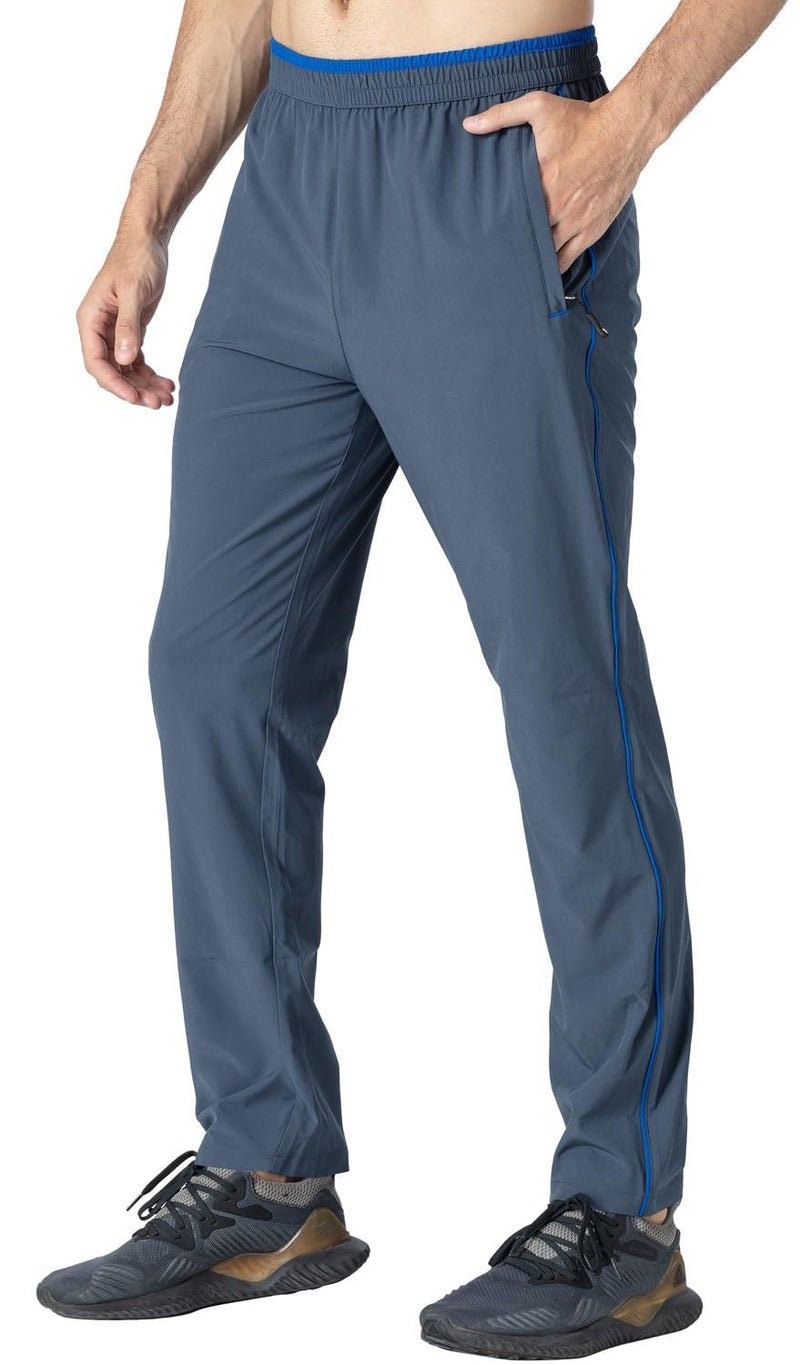 Rdruko Men's Lightwight Sweatpants Quick Dry Casual Gym Workout Athletic Sweat Pants with Zipper Pockets Dusty Blue Large - Image 2